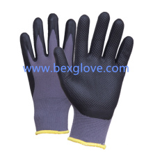 15 Gauge Nylon Liner, Nitrile Coating, Micro-Foam Finish, Pressure Pattern Luvas de segurança